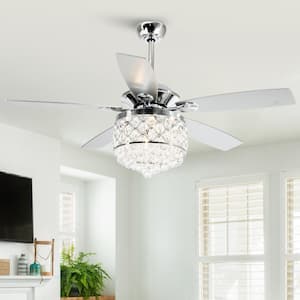 Berkshire 52 in.Modern Downrod Mount Chrome Crystal Ceiling Fan with Light Kit and Remote Control