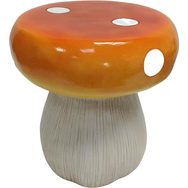 Heath Mushroom Orange Resin Outdoor Side Table Garden Stool