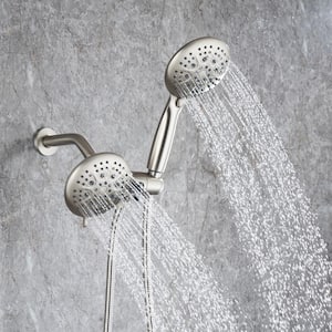 Modern 5-Spray Patterns with 2.5 GPM 4.68 in. Wall Mount Dual Shower Heads with 71 in. Shower Hose in Brushed Nickel