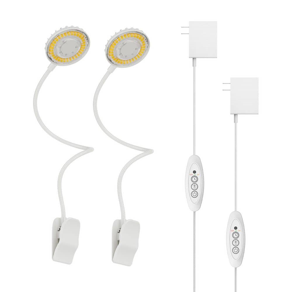 12-Watt Clip-On Gooseneck LED Grow Light for Indoor Plants Dimmable Full Spectrum 4000K Auto Timer (2-Pack)