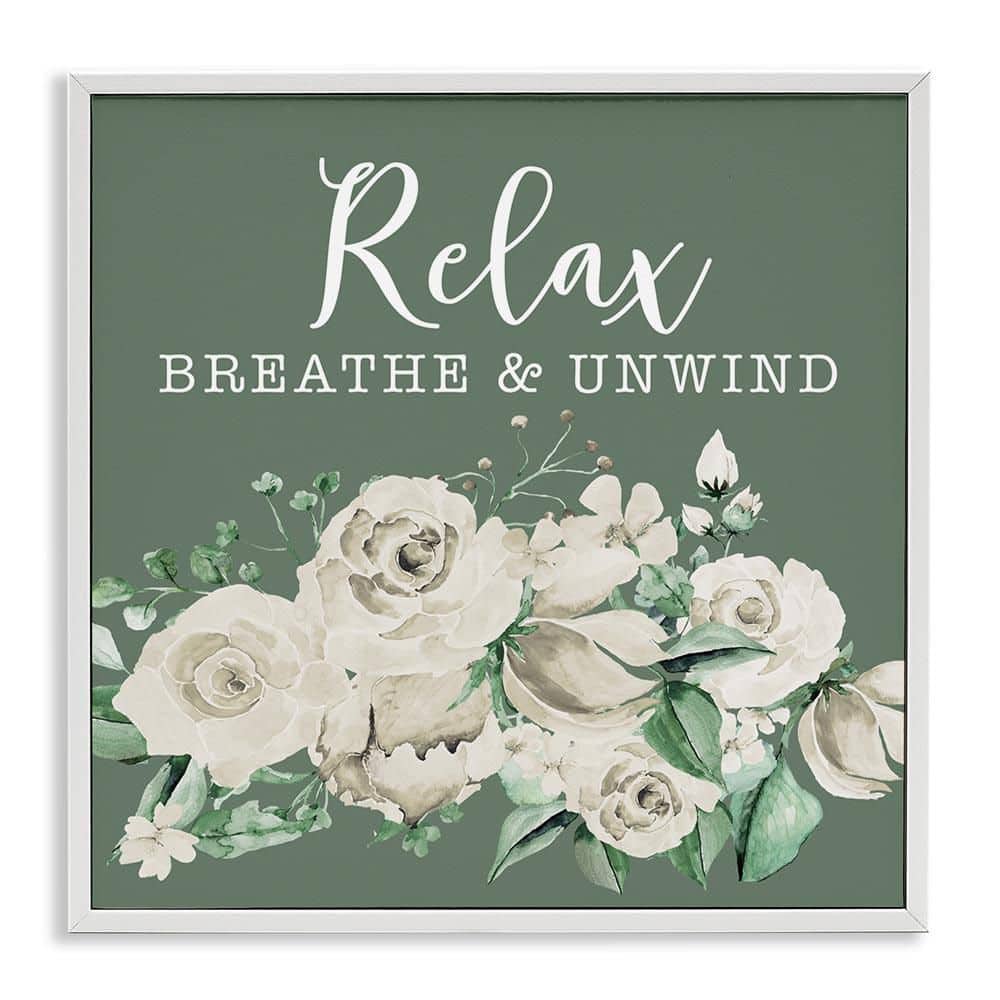 Breathe and Unwind with Florals by Masey St. Studios White Framed Typography Giclee Art Print 24 in. x 24 in. price history on PriceWatchPro