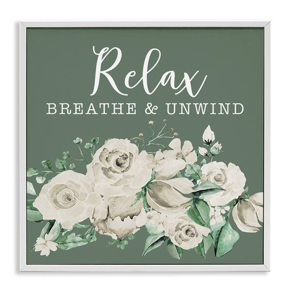 Stupell Industries Breathe and Unwind with Florals by Masey St. Studios White Framed Typography Giclee Art Print 24 in. x 24 in.
