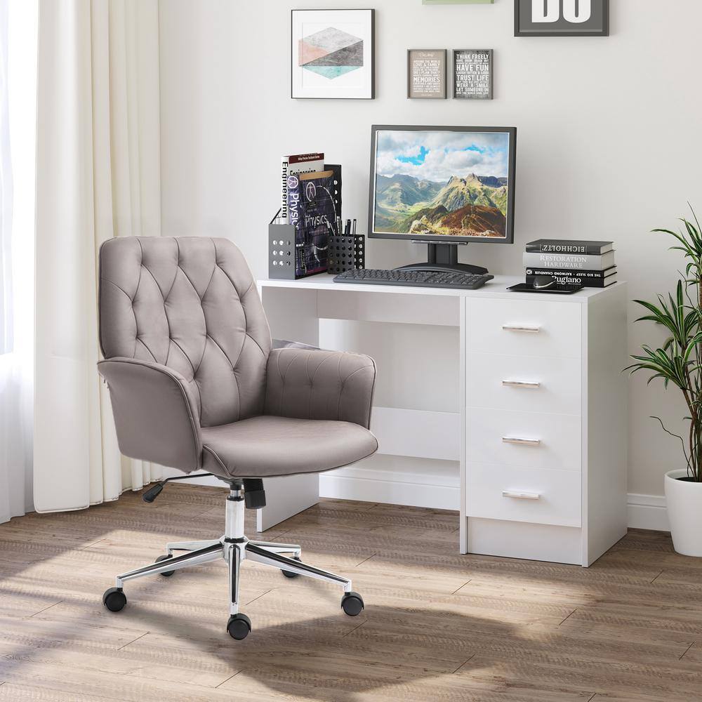 Light Grey Leather Swivel Task Chair with Chrome Base
