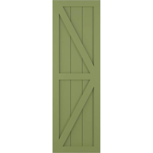 Ekena Millwork 12 in. x 40 in. PVC Two Equal Panel Farmhouse Fixed Mount Board and Batten Shutters with Z-Bar Pair in Moss Green