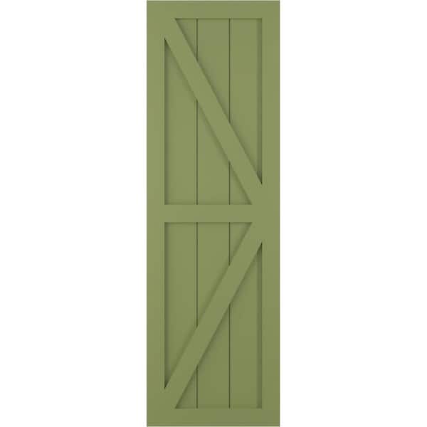 Ekena Millwork 12 in. x 68 in. PVC Two Equal Panel Farmhouse Fixed Mount Board and Batten Shutters Pair with Z-Bar in Moss Green