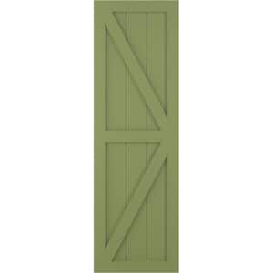 12 in. x 80 in. True Fit PVC Two Equal Panel Farmhouse Fixed Board and Batten Shutters with Z-Bar, Moss Green (Per Pair)
