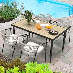 70 in. Rectangular Metal Outdoor Dining Table with Plastic Tabletop
