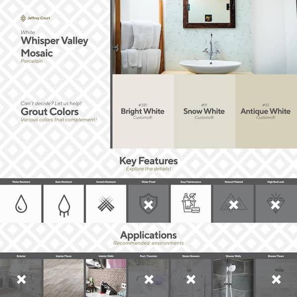 Jeffrey Court - Whisper Valley White 11 in. x 12.625 in. Hexagon Matte Porcelain Wall and Floor Mosaic Tile (0.964 sq. ft./Each)