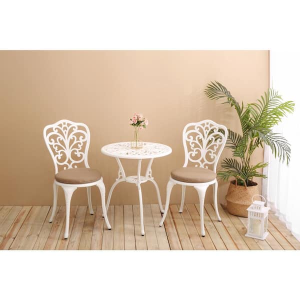 White 3-Piece Rust-Resistant Cast Aluminum Outdoor Bistro Set