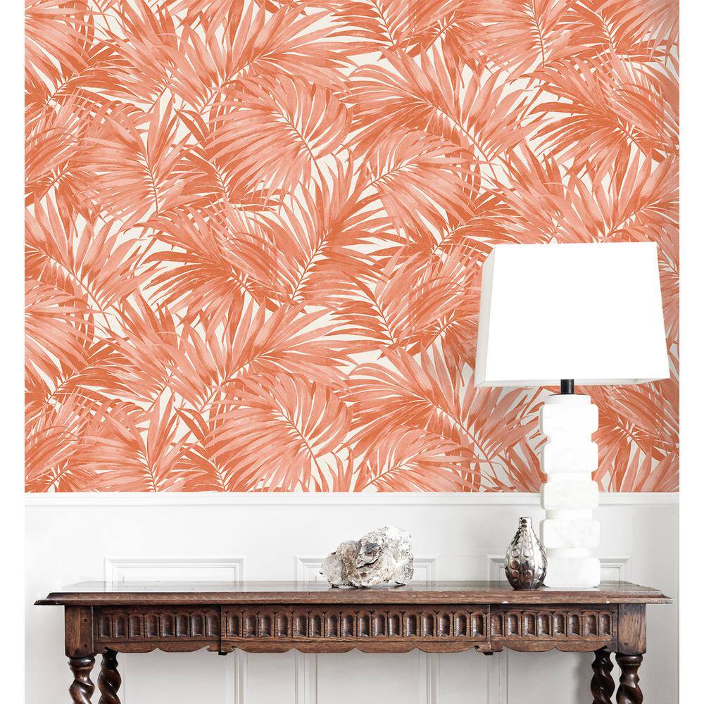 Coral Cordelia Tossed Palms Embossed Vinyl Wallpaper Roll
