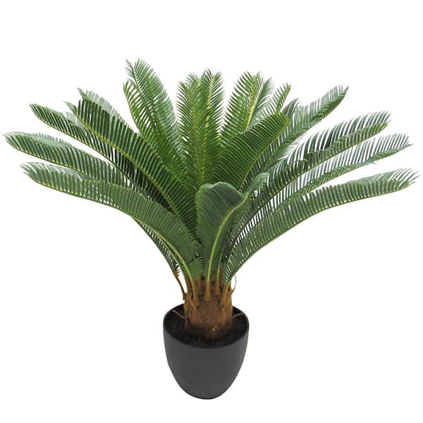 LIVING LUXURY 28 in. Sago Cycas Artificial Palm Tree in Pot