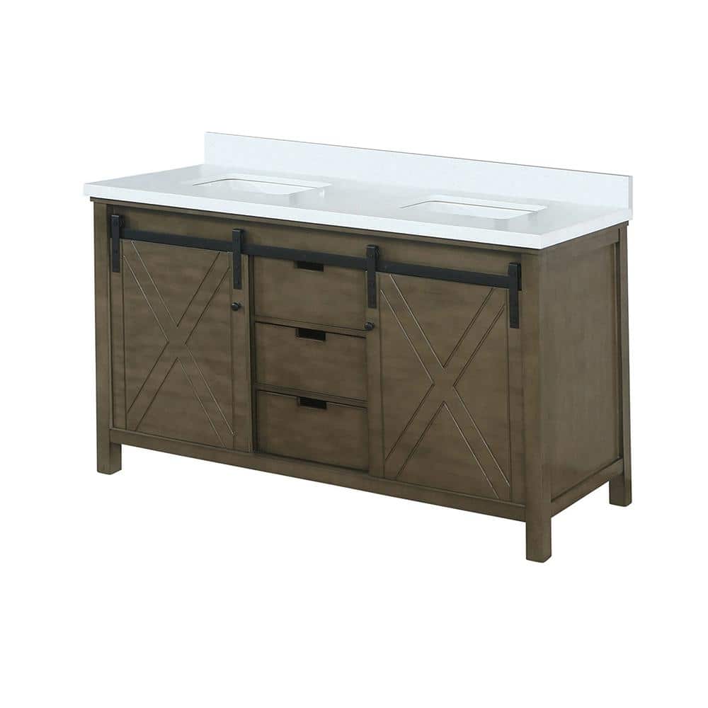 Marsyas 60" Rustic Brown Double Vanity with Quartz Top