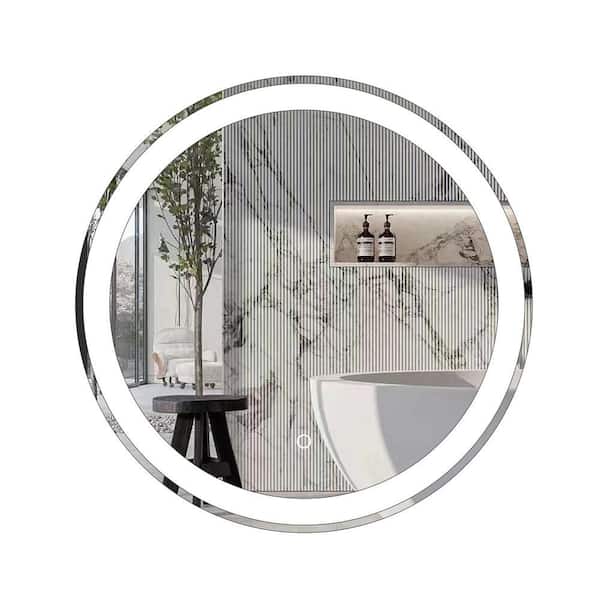 STYLEFOUR 32 in. W x 32 in. H Round Frameless Anti-Fog Wall LED Light Bathroom Vanity Mirror with Illuminated Light