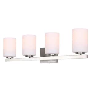 Jae 30.75 in. 4-Light Brushed Nickel Vanity Light with Opal Glass Shade