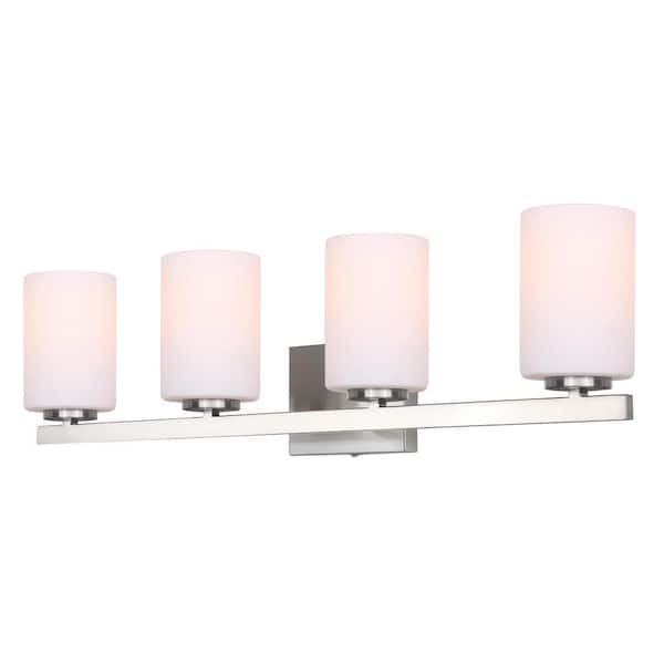 CANARM Jae 30.75 in. 4-Light Brushed Nickel Vanity Light with Opal Glass Shade
