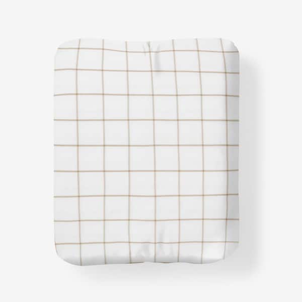 The Company Store Block Plaid T200 Yarn Dyed Wheat Cotton Percale Twin XL Fitted Sheet
