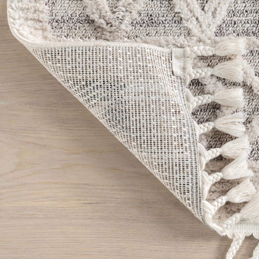 Beige Shag Synthetic Stain-Resistant 9x12 Area Rug