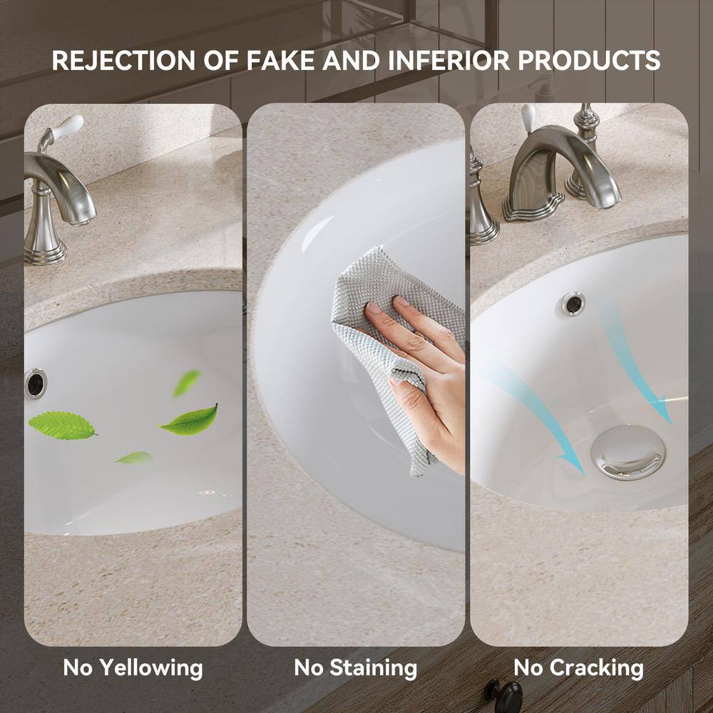 White Ceramic Oval Undermount Bathroom Sink with Overflow