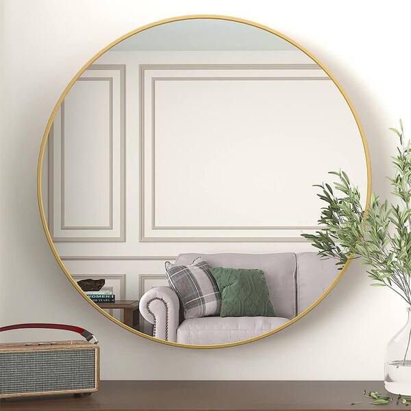 Blisstyle Gold 36 in. W x 36 in. H Glam Round Aluminium Framed Mirror Wall Mirror Wall Decor Mirror