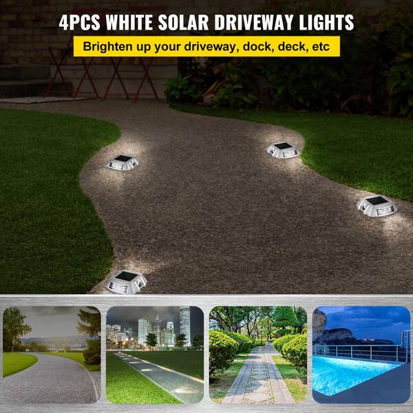 Solar Road Path Deck Dock Warning Lights with White LEDs 4 Pack 