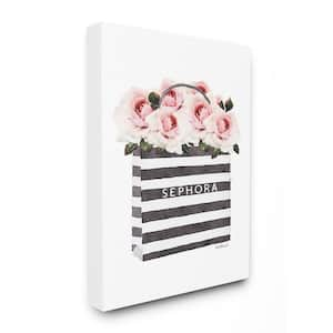 24 in. x 30 in. "Striped Makeup Shopping Bag Filled with Pink Roses" by Artist Amanda Greenwood Canvas Wall Art