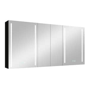 60 in. W x 30 in. H Large Rectangular Matte Black S1 Aluminum Surface Mount LED Medicine Cabinet with Mirror, Anti-fog
