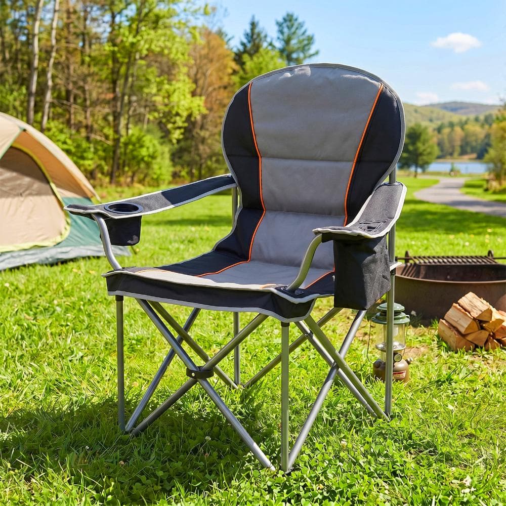 Yangming Oversized Black Grey Metal Folding Outdoor Beach Chair