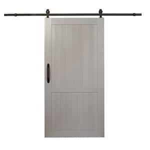 42 in. x 84 in. Millbrooke Satin Silver H Style PVC Barn Door with Sliding Door Hardware Kit - Door Assembly Required