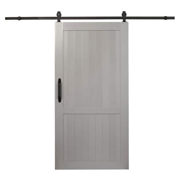 Pinecroft 42 in. x 84 in. Millbrooke Satin Silver H Style PVC Barn Door with Sliding Door Hardware Kit - Door Assembly Required
