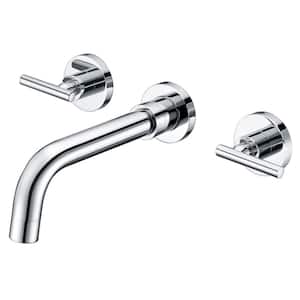 Modern Double Handle Wall Mounted Bathroom Faucet with Rough-in valve in Chrome