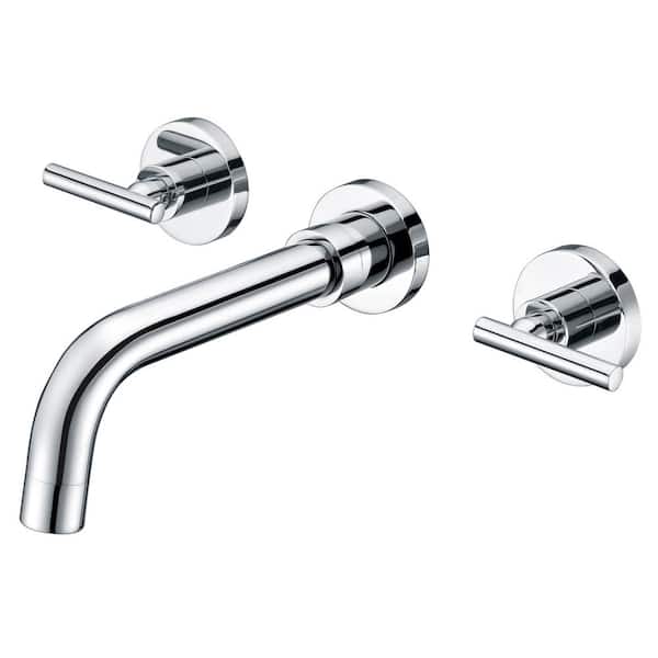 SUMERAIN Modern Double Handle Wall Mounted Bathroom Faucet with Rough-in valve in Chrome