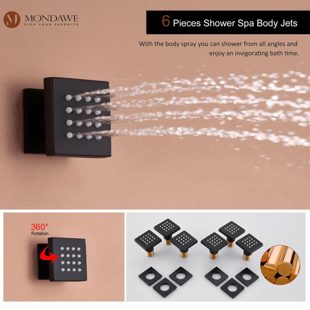 Matte Black Ceiling Mounted Shower System with Handheld and Body Jets