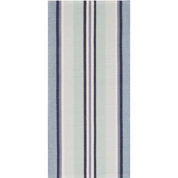 3 ft. x 12 ft. Blue Barbados Stripe Handwoven Cotton Indoor Runner Rug
