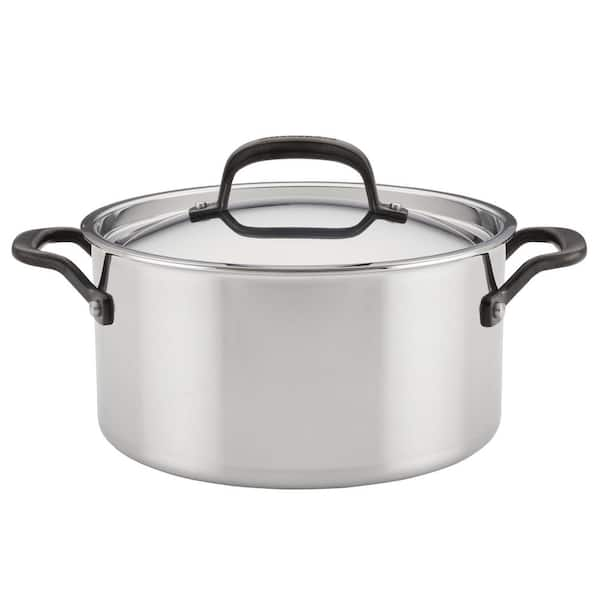 6 qt. 5-Ply Clad Stainless Steel Induction Stockpot with Lid, 6-Quart, Polished Stainless Steel