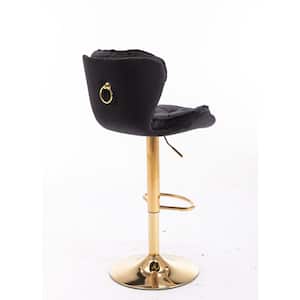 Button-dotting Tufted Black Swivel Height Adjustable Lifting Velvet Upholstered Bar Stools with Footrest (Set of 2)