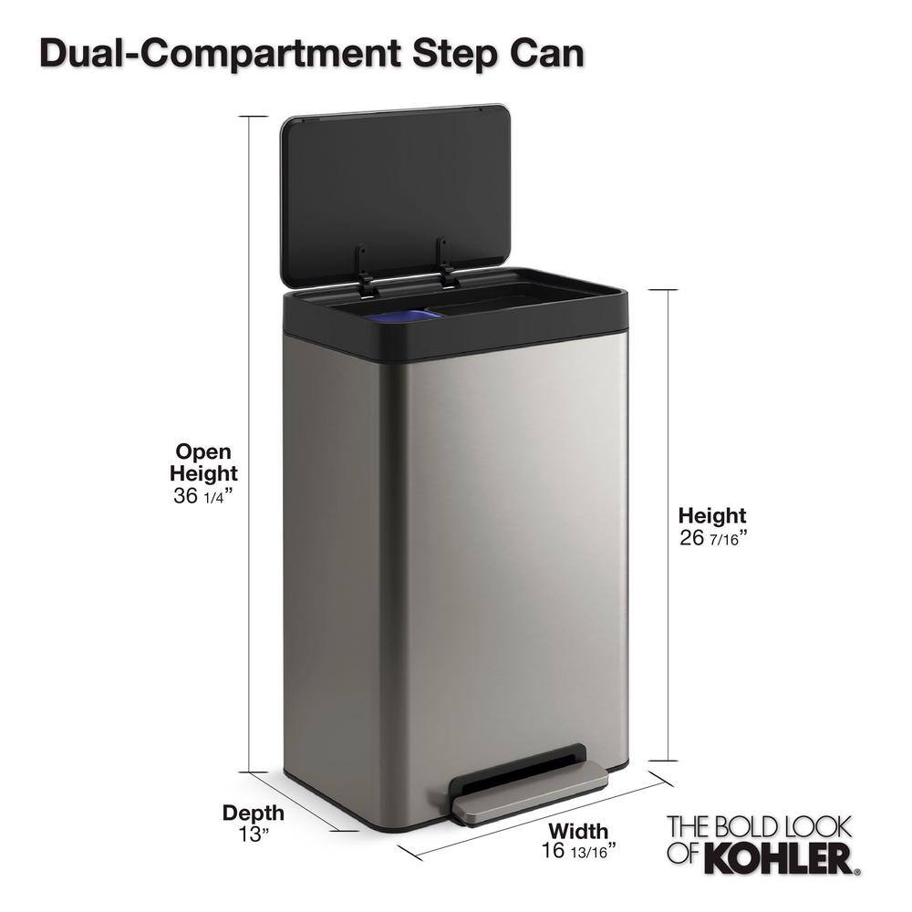 11 Gallon Stainless Steel and White Dual Compartment Trash Can