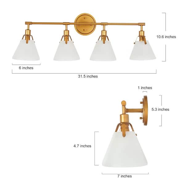 LNC Vintage Brushed Gold Bathroom Vanity Light 31.5 in. 4 LNC Vintage Brushed Gold Bathroom Vanity Light 31.5 in. 4