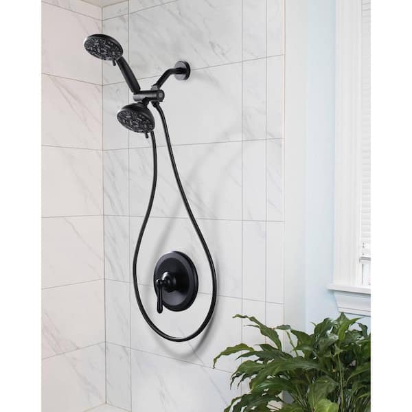 7-spray 4 in. Wall Mount Dual Shower Head and Handheld Shower Head 1.8 GPM in Matte Black