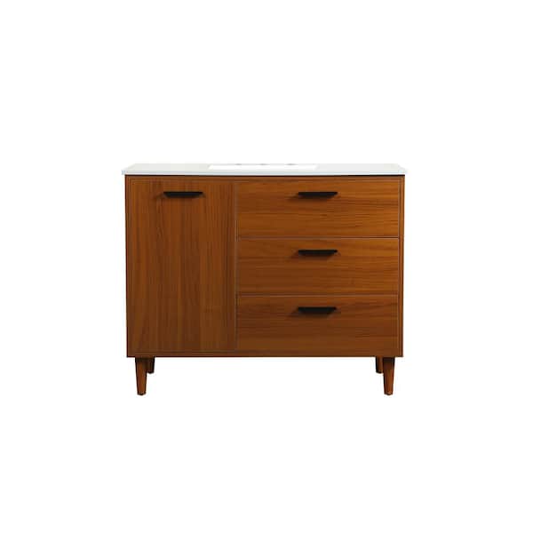 Unbranded Simply Living 42 in. W x 22 in. D x 34 in. H Bath Vanity in Teak with Ivory White Engineered Marble Top