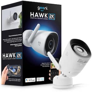 Hawk 2K Wired Outdoor Smart Plug-In Security Camera, 2.4 GHz Wi-Fi, Color Night Vision, 2-Way Audio, Voice Control White