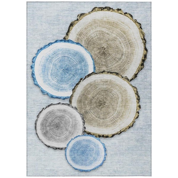 HomeRoots Blue Gold and Gray 9 ft. x 12 ft. Woven Geometric Rectangle Indoor/Outdoor Area Rug