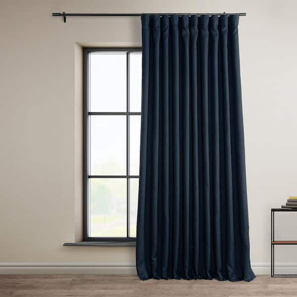 Nightfall Navy Blue Extra Wide Textured Faux Linen 100 in W x 120 in. L Rod Pocket Room Darkening Curtain (Single Panel)