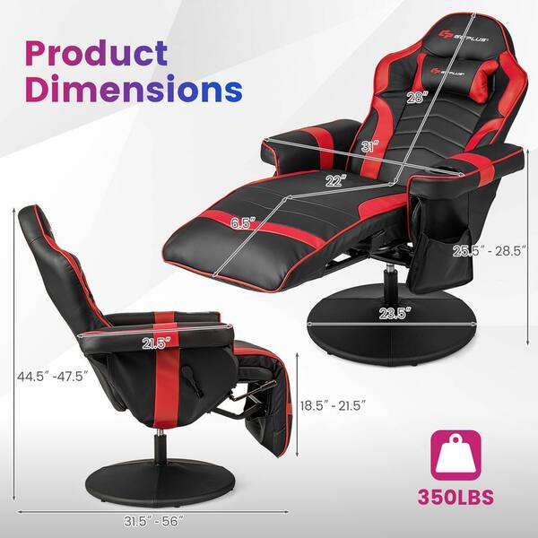 Ergonomic Gaming Chair High Back Video Racing Chair Swivel Recliner Chair  with Footrest, Adjustable Backrest, Headrest, Lumbar Support, Cupholders,  Black Red 