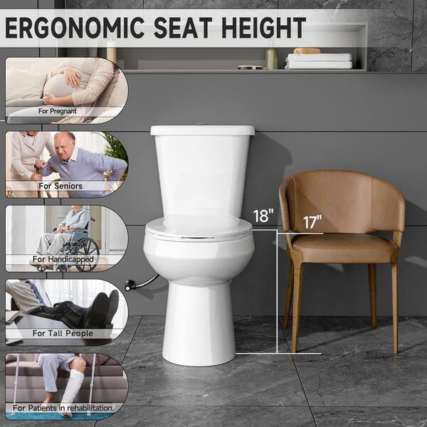 Unbranded - 17 in. ADA Toilet 1.0/1.28 GPF Dual Flush Comfort Height 2-Piece Toilet Round Toilet in White with Soft Close Seat