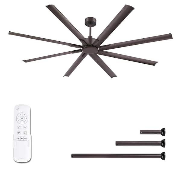 HINNIXY 84 in. Indoor/Outdoor Bronze 8-Blade Downrod Mount Industrial Ceiling Fan with Remote Control