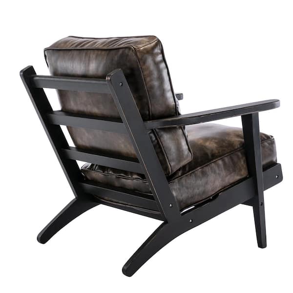 Z-joyee Brown Faux Leather Antique Painting Removable Cushion Arm Chair