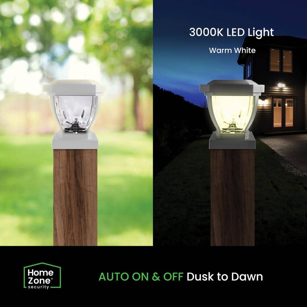 White Solar LED Post Cap Lights with Rippled Glass, 2-Pack