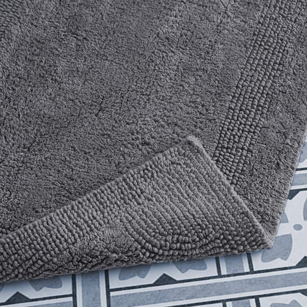 Charcoal Gray Cotton Reversible Bath Rug Set