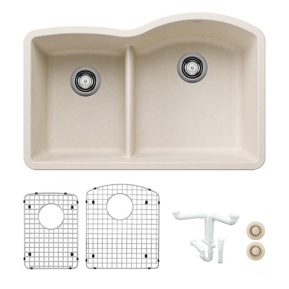 Diamond 32 in. Undermount Double Bowl Soft White Granite Composite Kitchen 