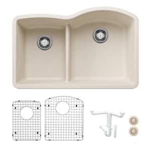 Diamond 32 in. Undermount Double Bowl Soft White Granite Composite Kitchen Sink Kit with Accessories